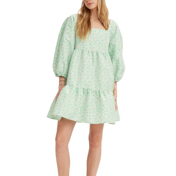 Levi's Dolci Baby Doll Dress Puff Sleeves Green White Odessa Floral Size XS - Picture 1 of 6